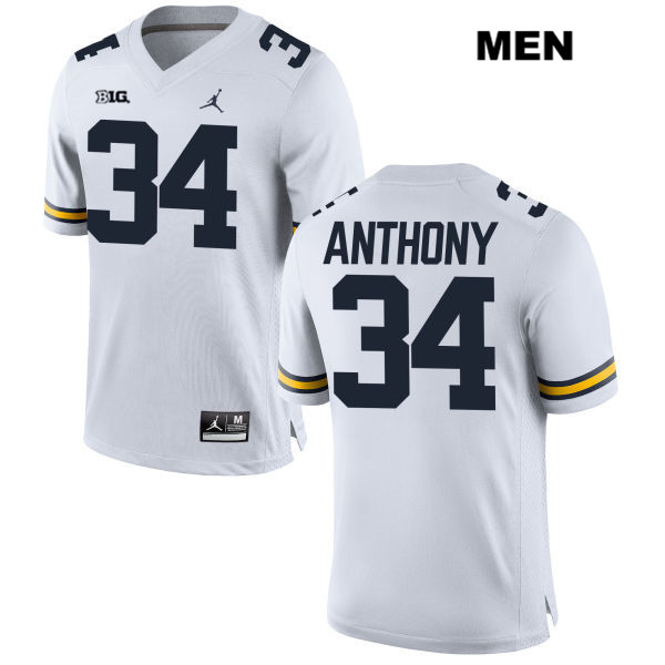 Men's NCAA Michigan Wolverines Jordan Anthony #34 White Jordan Brand Authentic Stitched Football College Jersey ZX25Q53QD